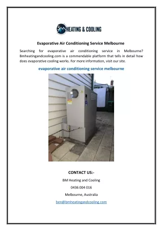 Evaporative Air Conditioning Service Melbourne  Bmheatingandcooling