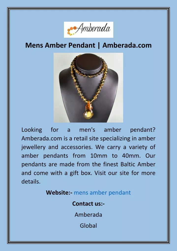 mens amber pendant amberada com