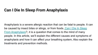 can i die in sleep from anaphylaxis