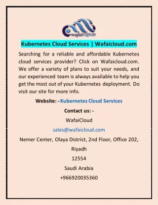 kubernetes cloud services wafaicloud com