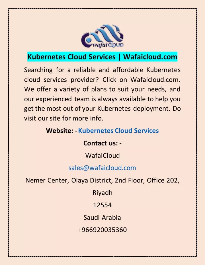 kubernetes cloud services wafaicloud com