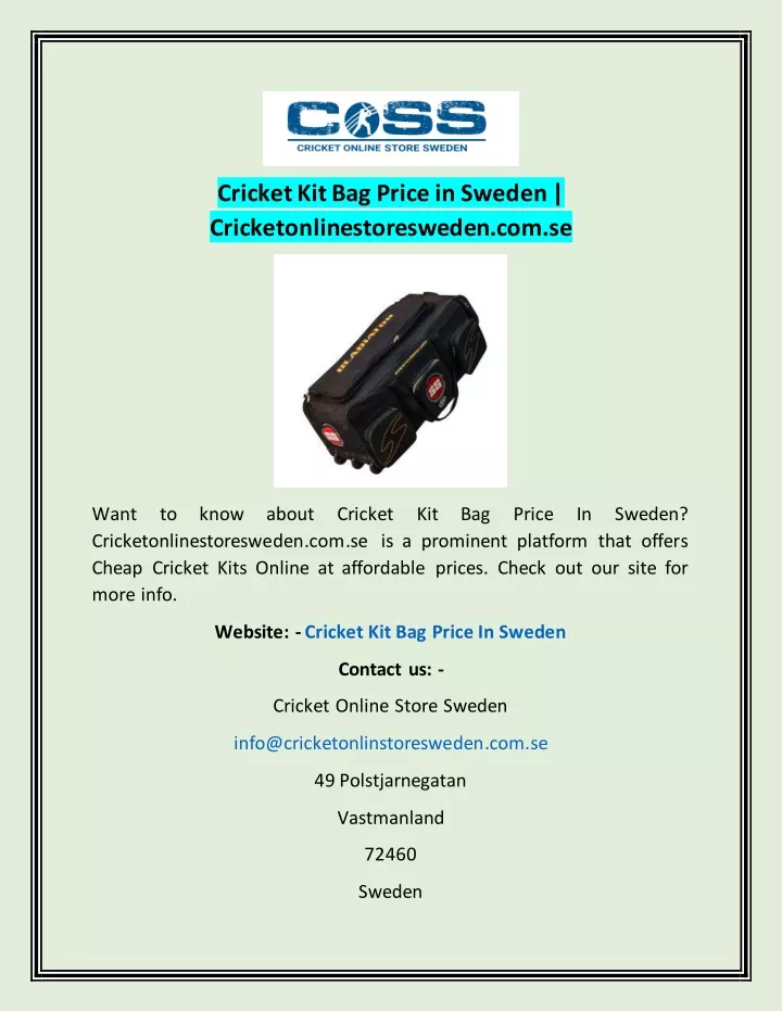 cricket kit bag price in sweden