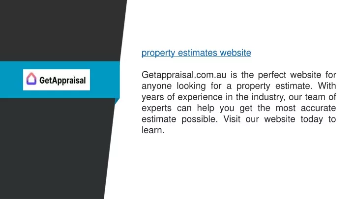 property estimates website getappraisal