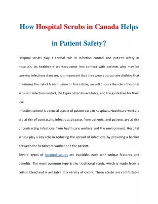 How Hospital Scrubs in Canada Helps in Patient Safety