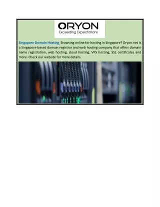 Singapore Domain Hosting  Oryon.net