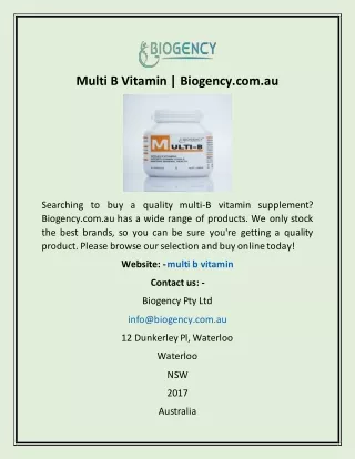 Multi B Vitamin | Biogency.com.au