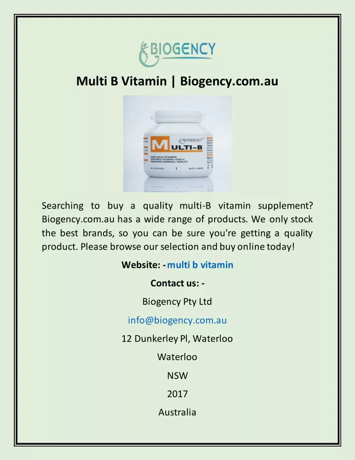 multi b vitamin biogency com au