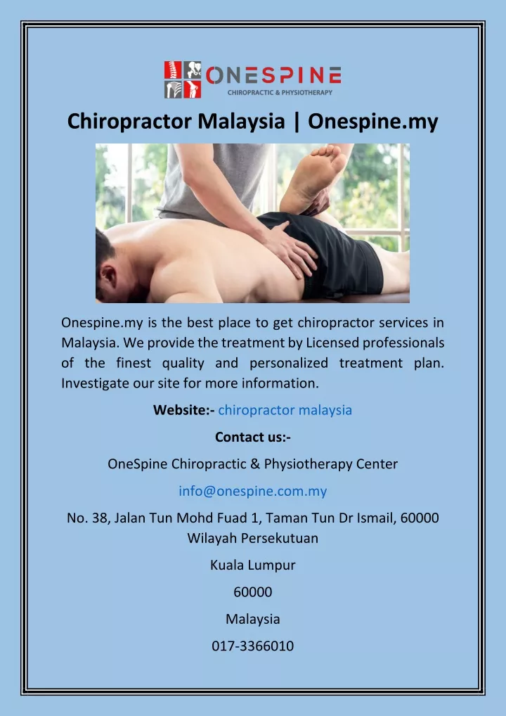 chiropractor malaysia onespine my