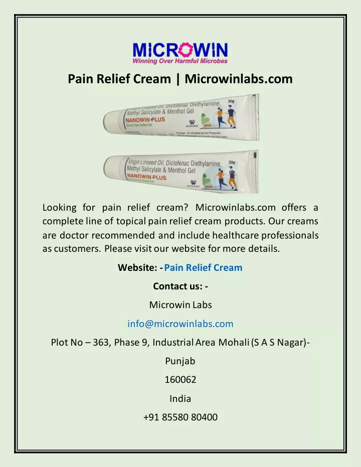 pain relief cream microwinlabs com