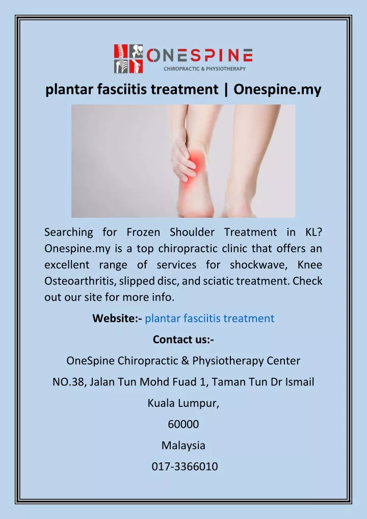 plantar fasciitis treatment onespine my