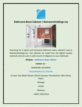 Bathroom Basin Cabinet | Rainwareholdings.my