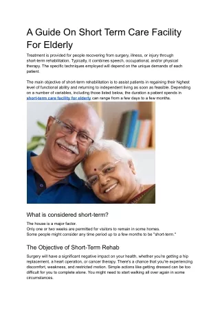 A Guide On Short Term Care Facility For Elderly