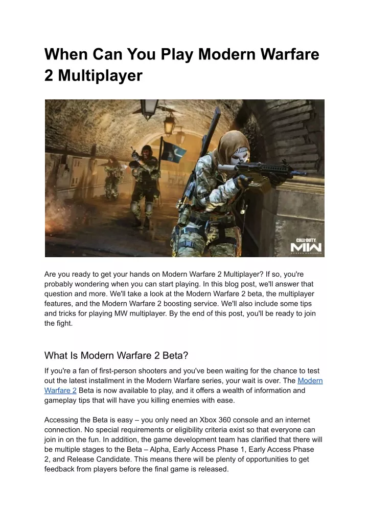 when can you play modern warfare 2 multiplayer