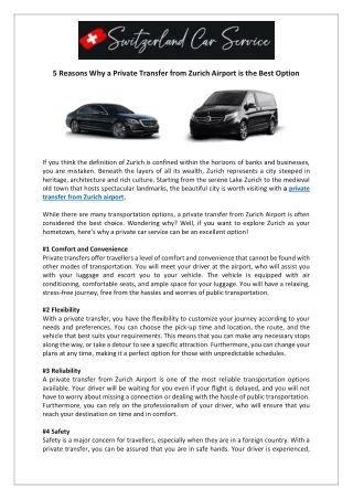 5 reasons why a private transfer from zurich
