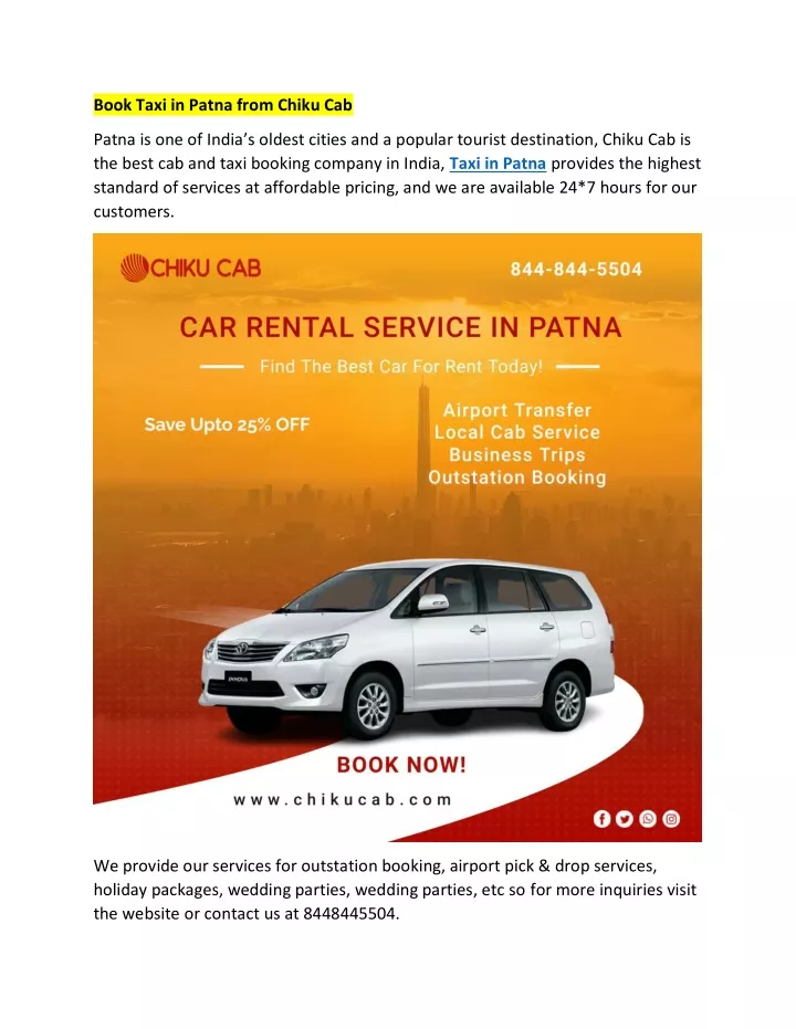 book taxi in patna from chiku cab