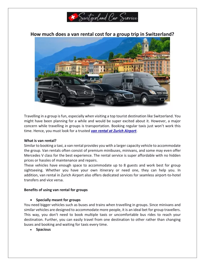 PPT How much does a van rental cost for a group trip in Switzerland? PowerPoint Presentation