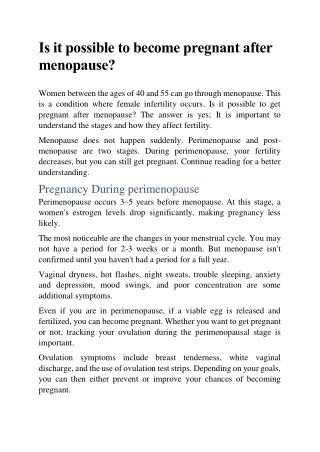 is it possible to become pregnant after menopause