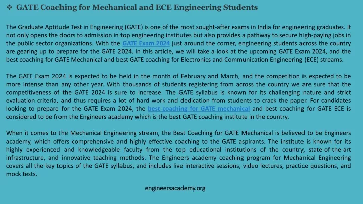 gate coaching for mechanical and ece engineering