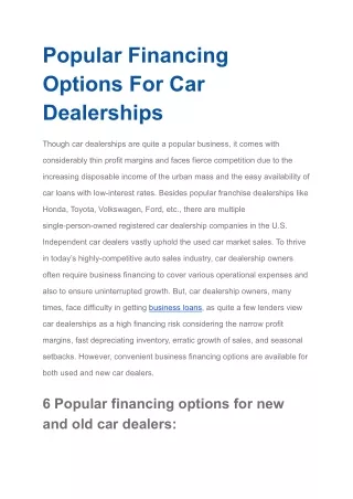 Popular Financing Options For Car Dealerships