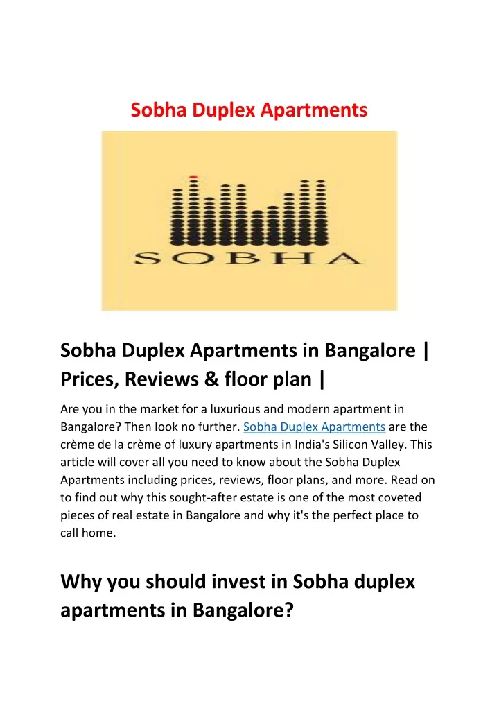 Sobha Duplex Apartments N 