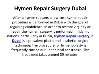 hymen repair surgery dubai