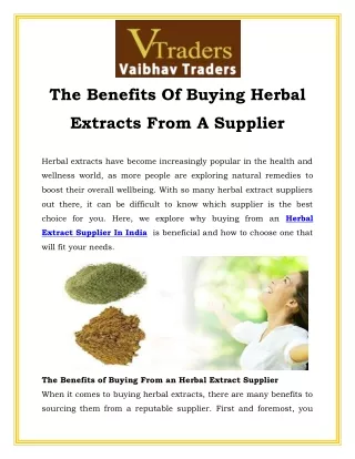 The Benefits Of Buying Herbal Extracts From A Supplier