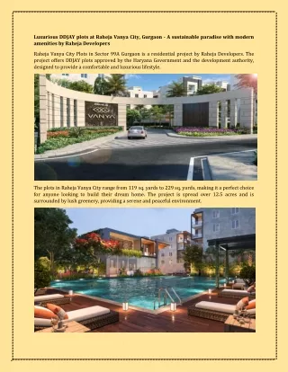 Luxurious DDJAY plots at Raheja Vanya City, Gurgaon