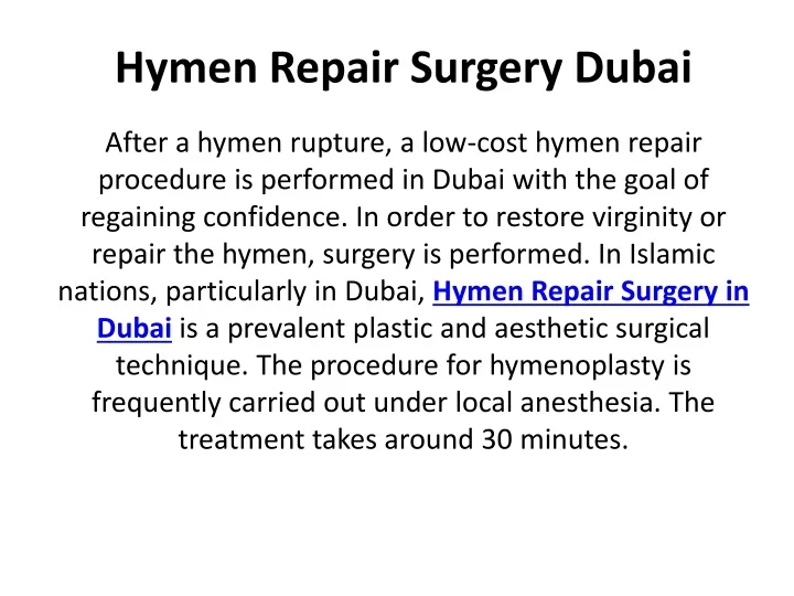 hymen repair surgery dubai