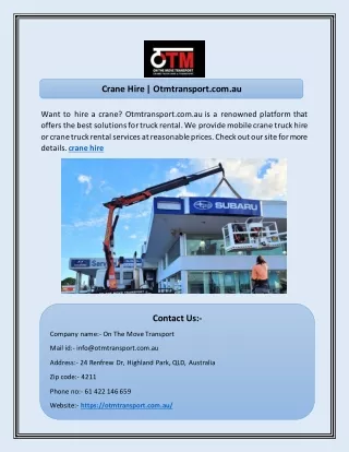 crane hire otmtransport com au