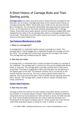 a short history of carriage bolts and their