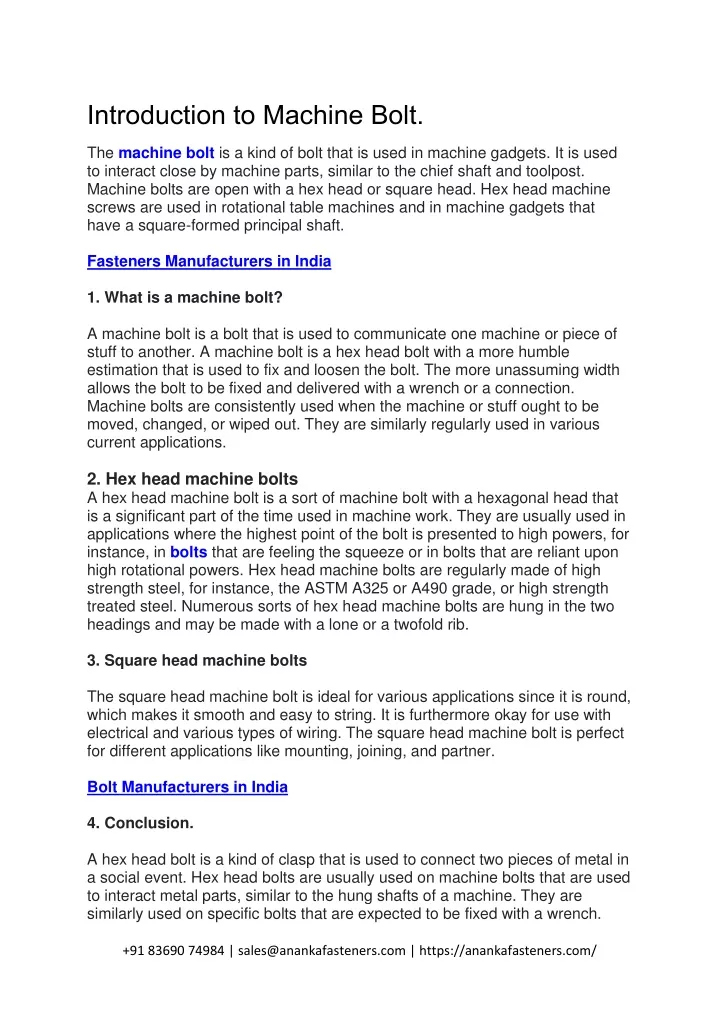 introduction to machine bolt