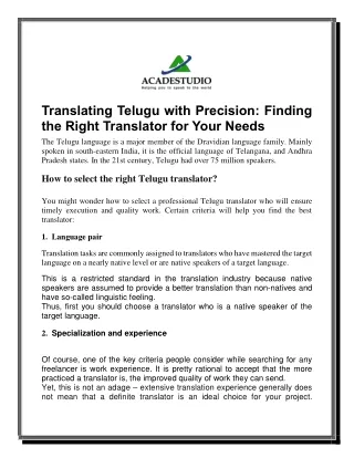 Translating Telugu with Precision: Finding the Right Translator for Your Needs