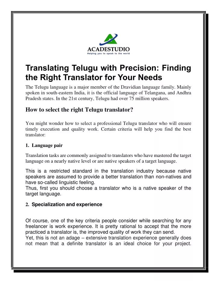 translating telugu with precision finding