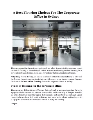 Best Flooring Choices For The Corporate Office In Sydney
