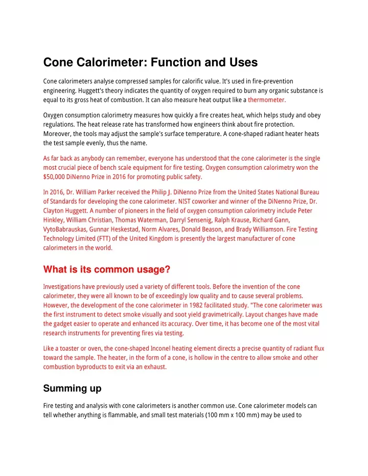 cone calorimeter function and uses