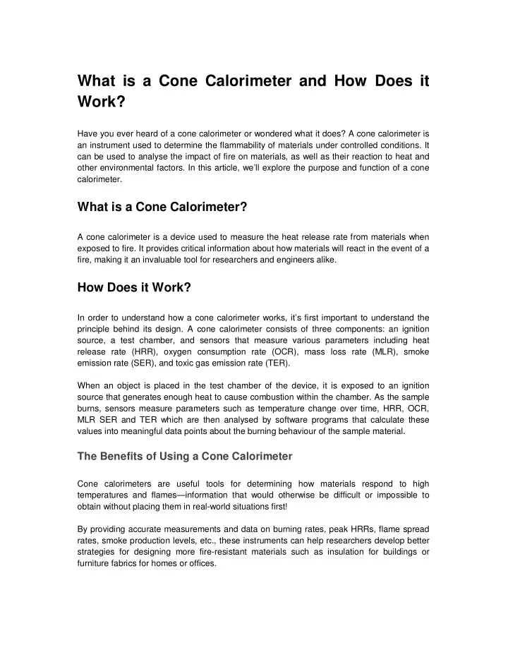 what is a cone calorimeter and how does it work