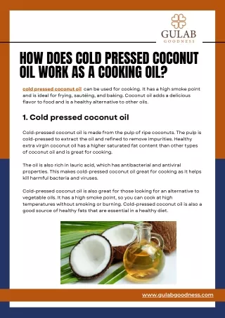 How Does Cold Pressed Coconut Oil Work As A Cooking Oil