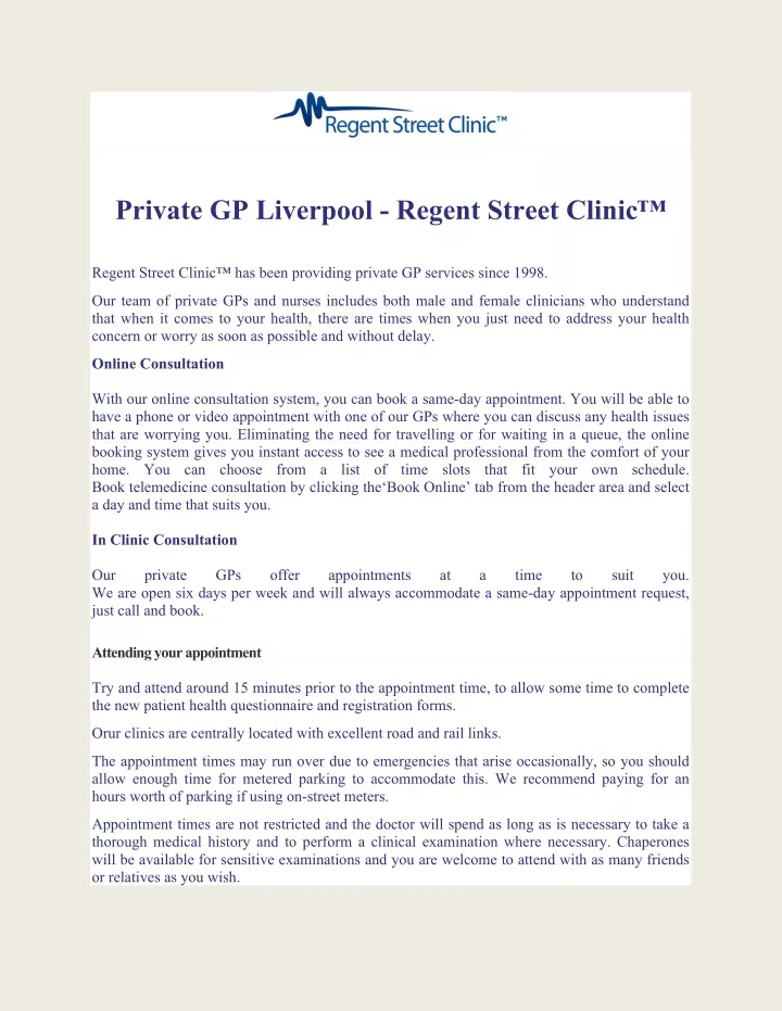 private gp liverpool regent street clinic