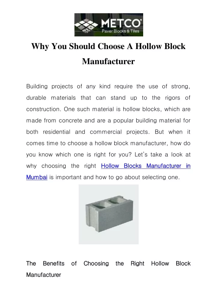 why you should choose a hollow block