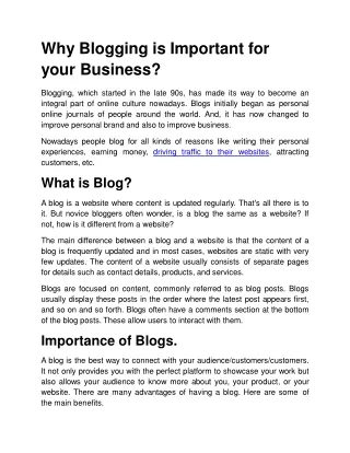 Why Blogging is Important for your Business PPt