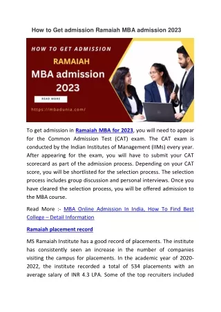 How to Get admission Ramaiah MBA admission 2023