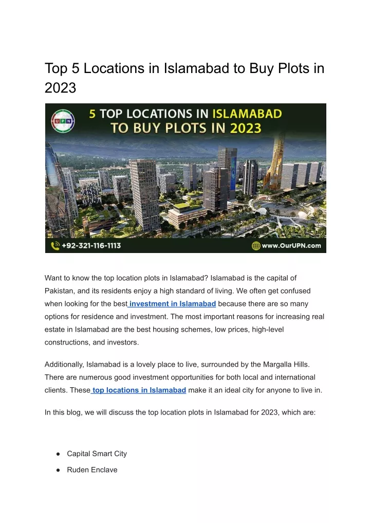 top 5 locations in islamabad to buy plots in 2023