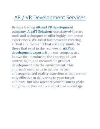 AR  VR Development Services