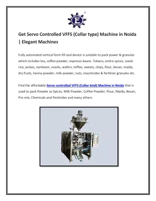 Get Servo Controlled VFFS (Collar type) Machine in Noida
