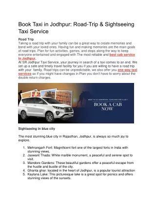Book Taxi in Jodhpur Road-Trip & Sightseeing Taxi Service