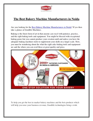 The Best Bakery Machine Manufacturers in Noida