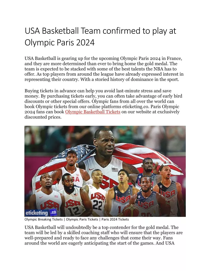 usa basketball team confirmed to play at olympic