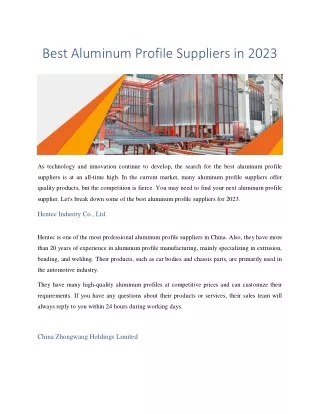 Best Aluminum Profile Suppliers in 2023