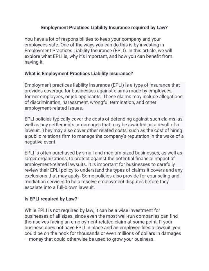employment practices liability insurance required
