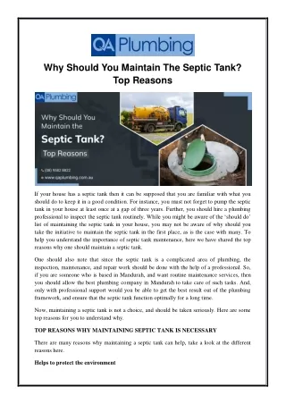Why Should You Maintain The Septic Tank? Top Reasons